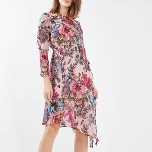 TOP SHOP Floral Romantic Asymmetrical Pink Dress